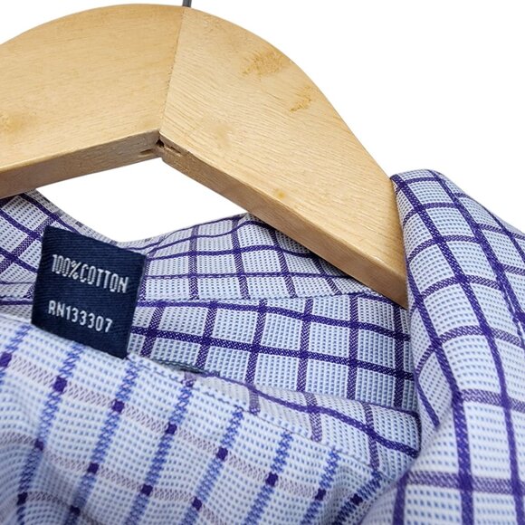 Dockers Mens Fitted Stretch Collar Plaid Shirt L 16/16.5 Purple Check - Picture 5 of 7